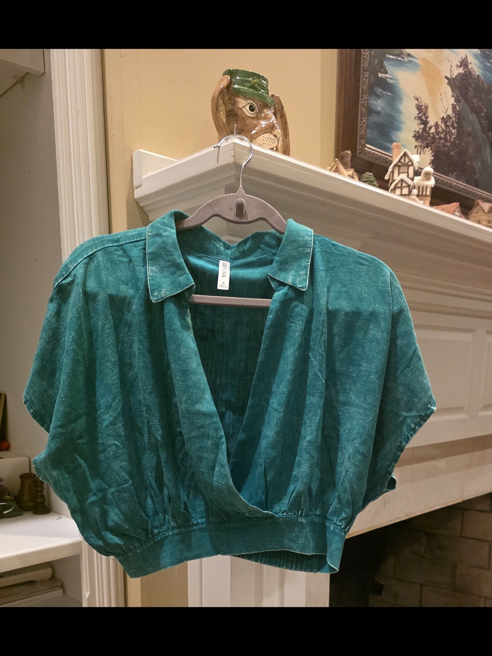 Zenana Outfitters Teal Cropped V-Neck Top